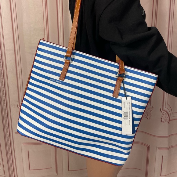 Dooney & Bourke Blue & White Stripe Tote NWT 2023 NEW with certificate - Picture 2 of 16